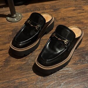 Womens Black Loafers with Gold Accents
